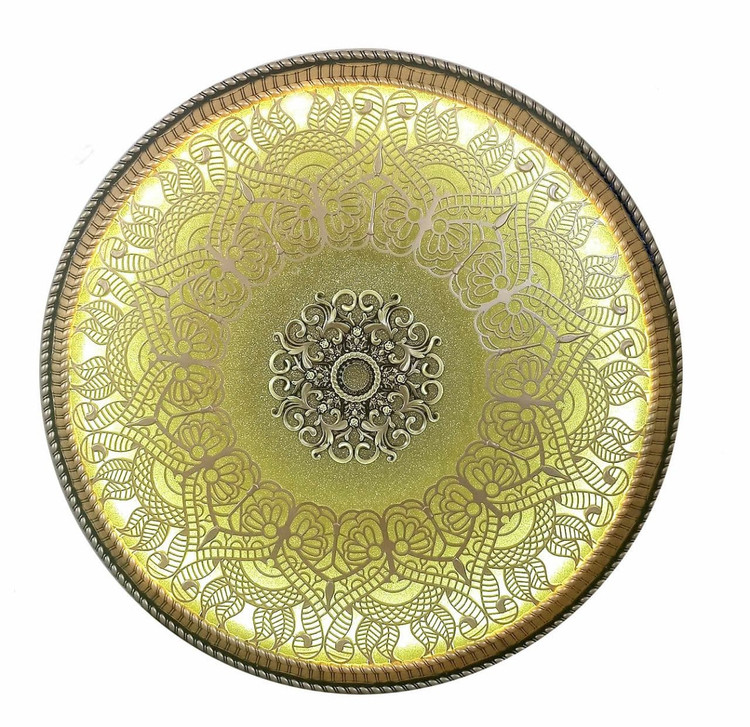 قیمت گل سقفی دور لوستری زیر لوستری پیش ساخته دایره دایره ترنج 106 پی وی سی قابل شستشو سپاهان سقف سبک طلایی