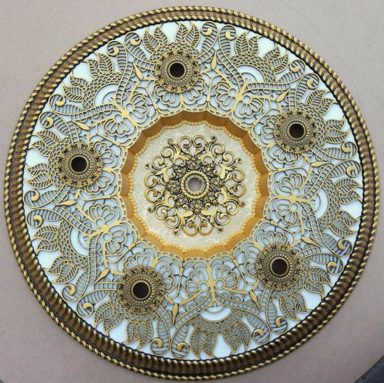 قیمت گل سقفی دور لوستری زیر لوستری پیش ساخته دایره ترنج هالوژن دار پی وی سی قابل شستشو سپاهان سقف سبک