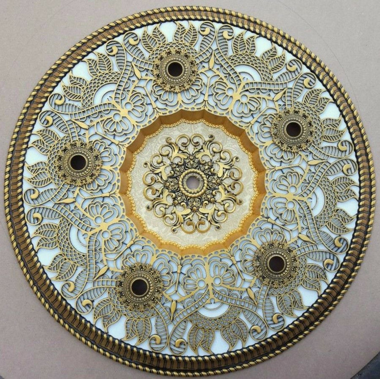قیمت گل سقفی دور لوستری زیر لوستری پیش ساخته دایره ترنج هالوژن دار پی وی سی قابل شستشو سپاهان سقف سبک