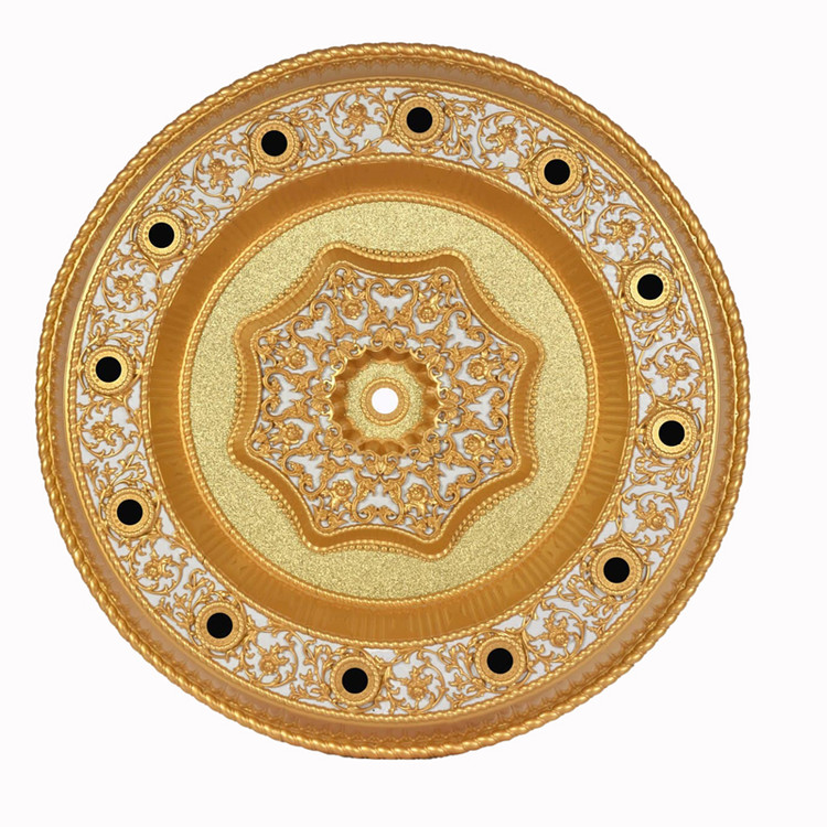 قیمت قیمت گل سقفی دور لوستری زیر لوستری دایره هالوژن دار پی وی سی قابل شستشو سپاهان سقف سبک طلایی سایز بزرگ