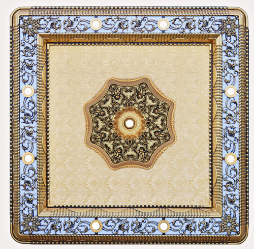 قیمت گل سقفی دورلوستری پیش ساخته مربع هالوژن دار نورا پی وی سی 150 سانتی سپاهان سقف طلایی مشکی