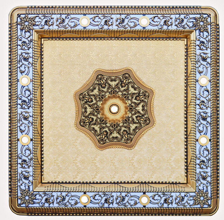 قیمت گل سقفی دورلوستری پیش ساخته مربع هالوژن دار نورا پی وی سی 150 سانتی سپاهان سقف طلایی مشکی