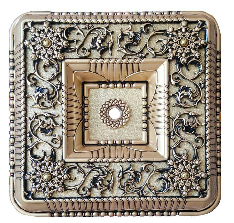 قیمت گل سقفی زیر لوستری دورلوستری پیش ساخته تزیین سقف مربع 70 سانتی هالوژن دار پی وی سی ضدآب طلایی مشکی