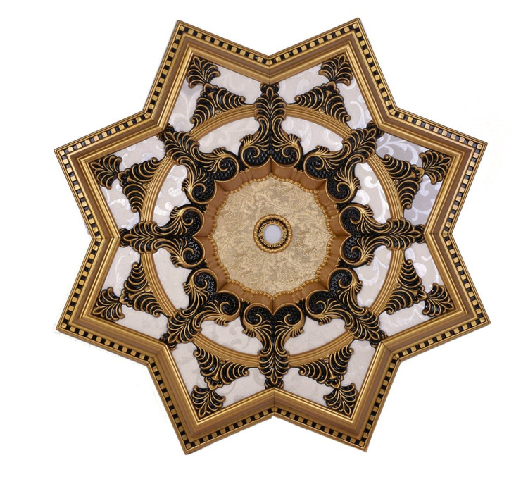 قیمت قیمت گل سقفی زیر لوستری تزیین سقف مربع 140 سانتی ستاره ایی تارا پی وی سی ضدآب طلایی مشکی