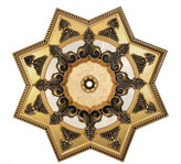 قیمت گل سقفی زیر لوستری دور لوستری پیش ساخته تزیین سقف مربع 140 سانتی ستاره ایی تارا پی وی سی ضدآب طلایی