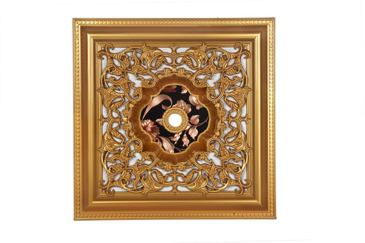 قیمت گل سقفی زیر لوستری تزیین سقف مربع 60 سانتی تارا پی وی سی ضدآب طلایی