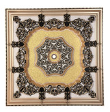 گل سقفی زیر لوستری دور لوستری پیش ساخته تزیین سقف مربع 120 تارا پی وی سی طلایی مات مشکی ضدآب