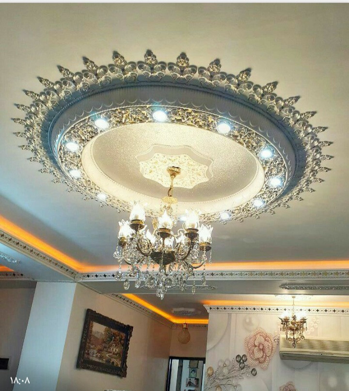 گل سقفی دور لوستری زیر لوستری پی وی سی دایره 160 سانتی سپاهان سقف مدل اوکتا کد (333)