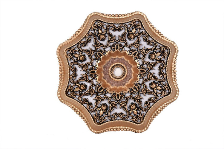 گل سقفی دورلوستری زیرلوستری تزیین سقف مدل هشت ضلعی پی وی سی سپاهان سقف طلایی مات