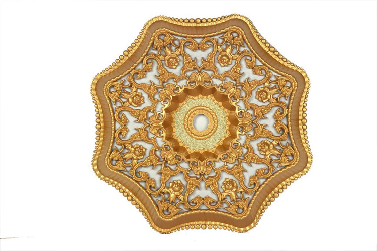 گل سقفی دورلوستری زیرلوستری تزیین سقف مدل هشت ضلعی پی وی سی سپاهان سقف طلایی