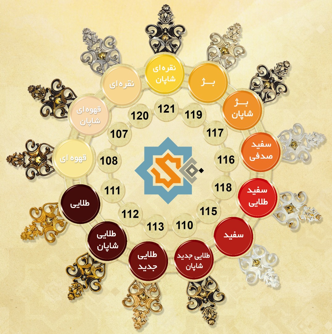 گل سقفی زیر لوستری دور لوستری پیش ساخته تزیین سقف مربع 120 تارا پی وی سی طلایی مات مشکی ضدآب