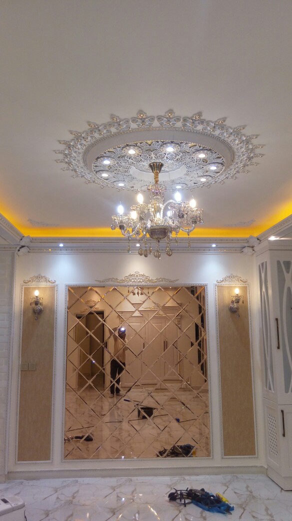 قیمت گل سقفی زیرلوستری دورلوستری پیش ساخته تزیین سقف دایره مدل ترنج 106 سانتی پی وی سی سپاهان سقف